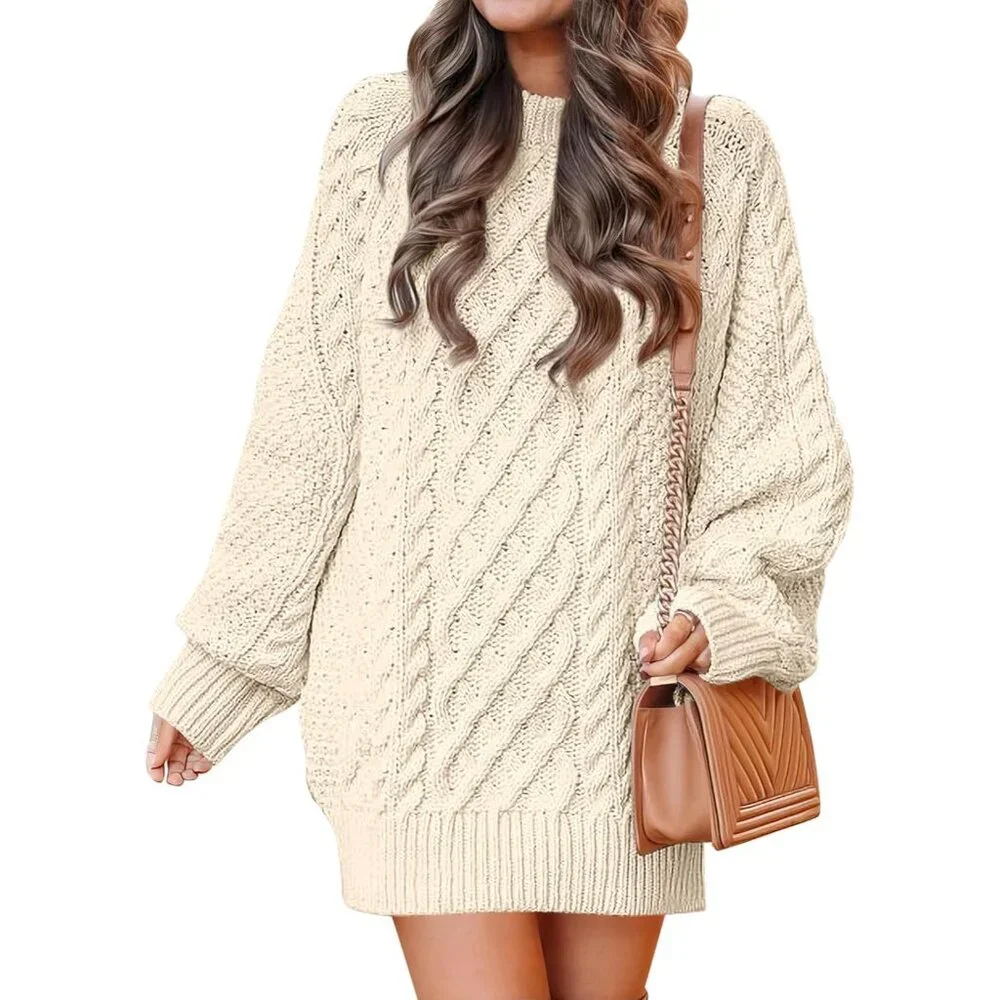 Womens Oversized Cable Knit Sweater Dress Chunky Long Sleeve Fall Winter Outfit - Picture 1 of 7